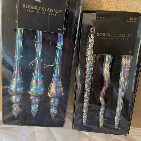 Robert Stanley Glass Iridescent Icicle Ornaments set of 6 New in Package - Picture 2 of 10